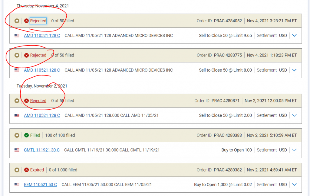 RBC practice trading - Rejected Orders